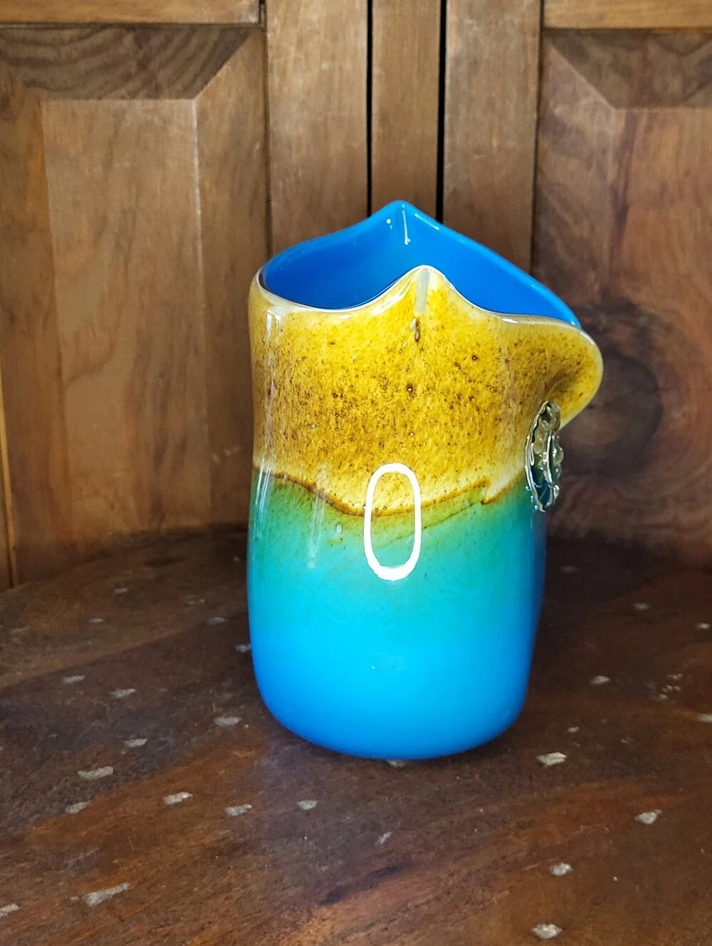 Blue and Green Glass Owl Vase